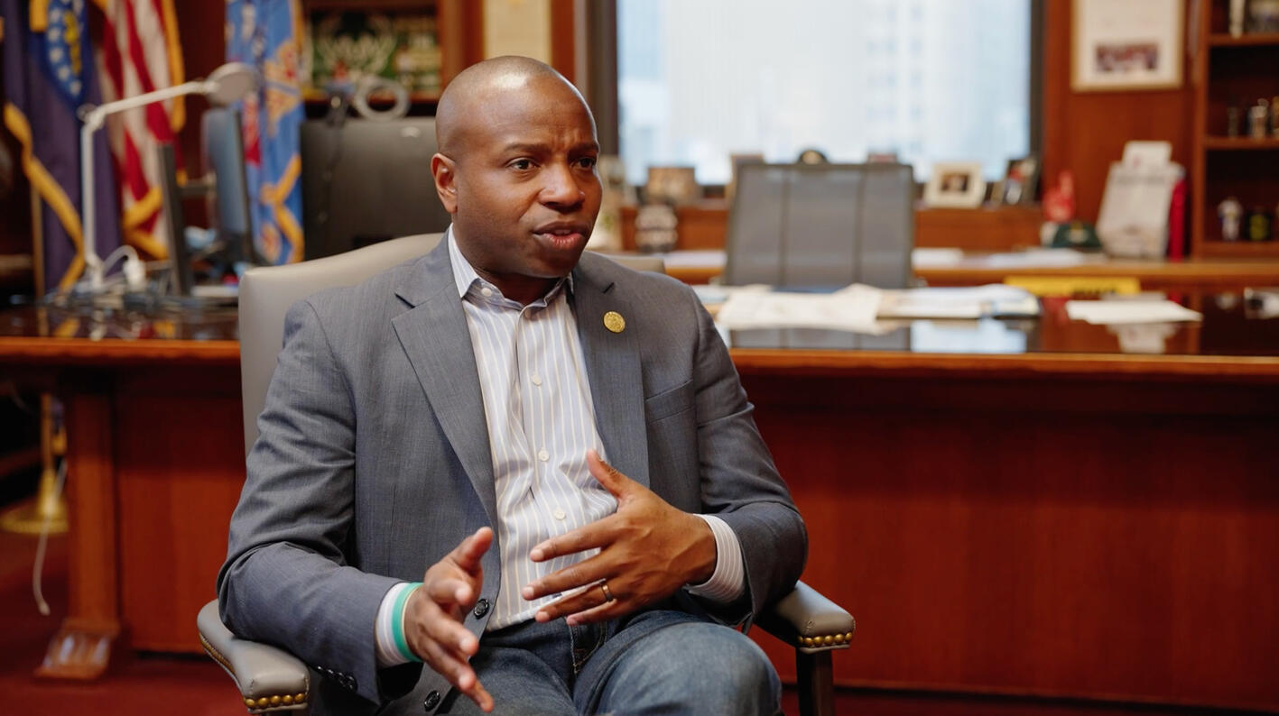 Still from Interview with\nMilwaukee Mayor Cavalier Johnson